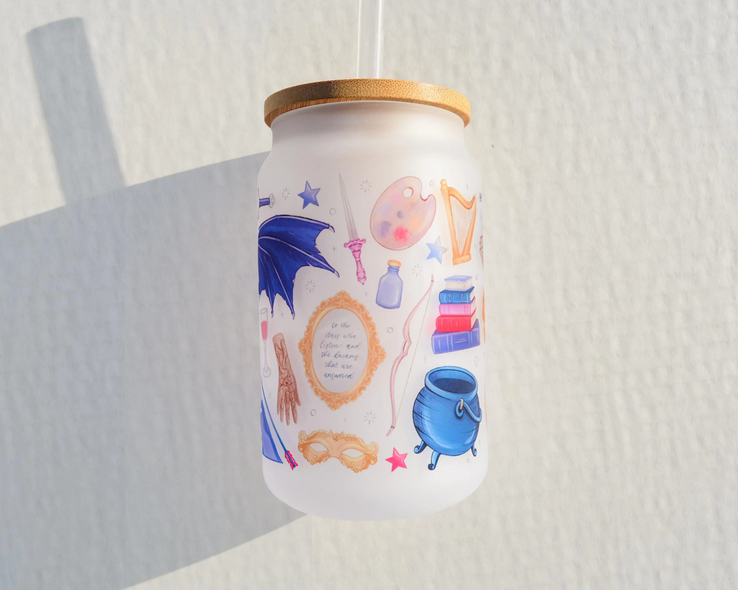 Thorns and Roses Frosted Glass Cup | Bookish Inspired