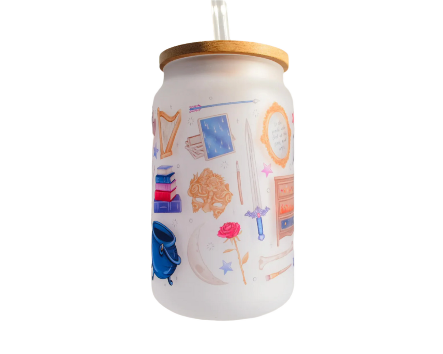 Thorns and Roses Frosted Glass Cup | Bookish Inspired