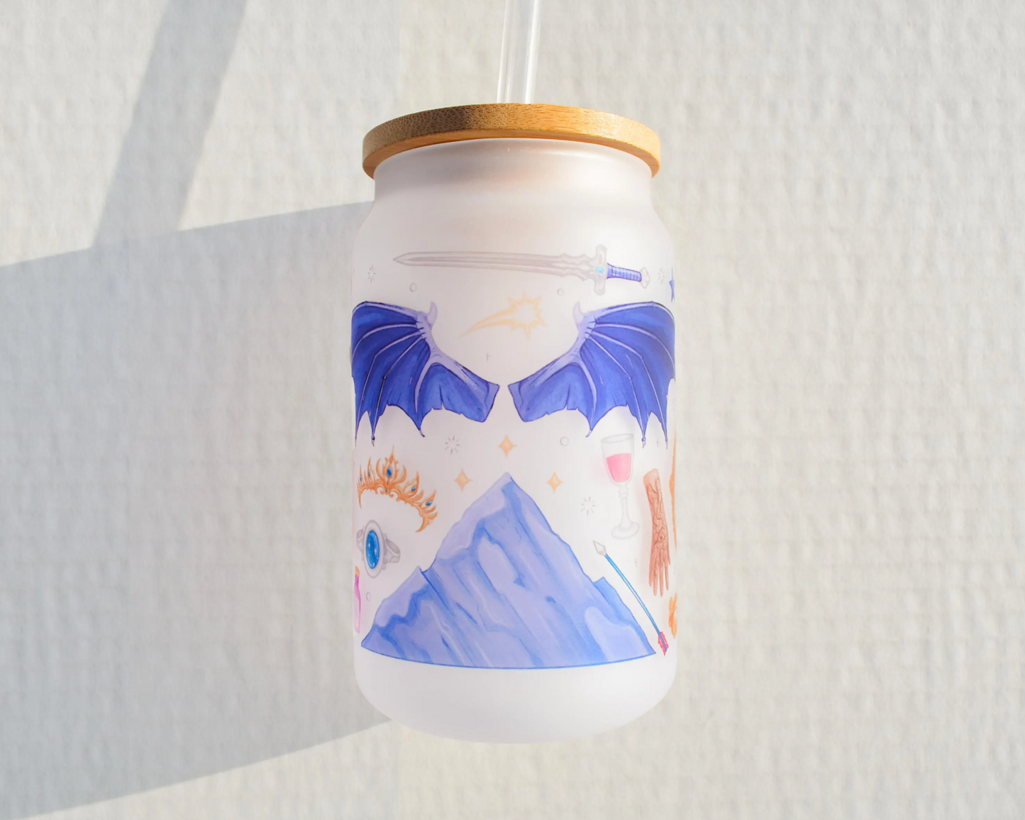 Thorns and Roses Frosted Glass Cup | Bookish Inspired