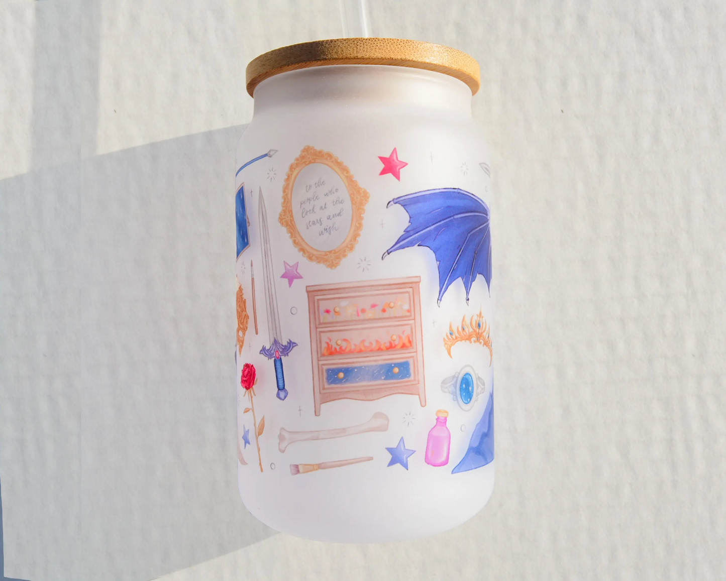 Thorns and Roses Frosted Glass Cup | Bookish Inspired